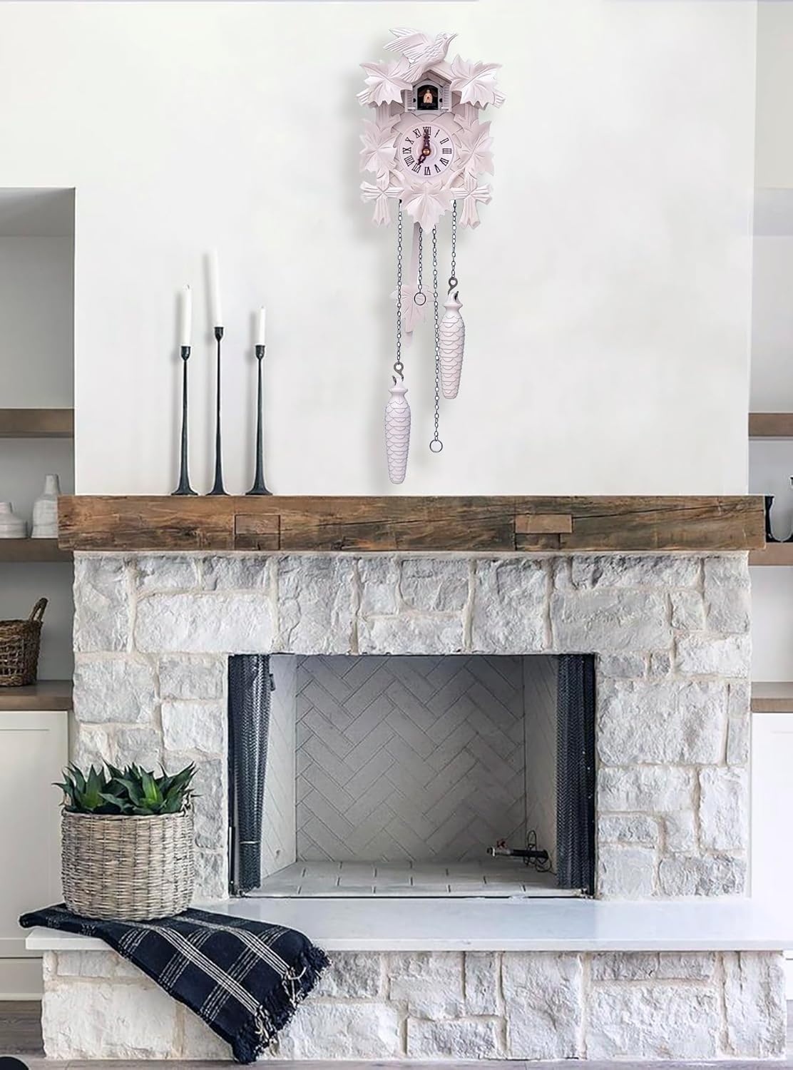 Quartz Cuckoo Clock 5-Leaves, with Singing Bird,Night Mode and Swinging Pendulum, Quartz Cuckoo Clock for Wall, AT-10001/10002/10003