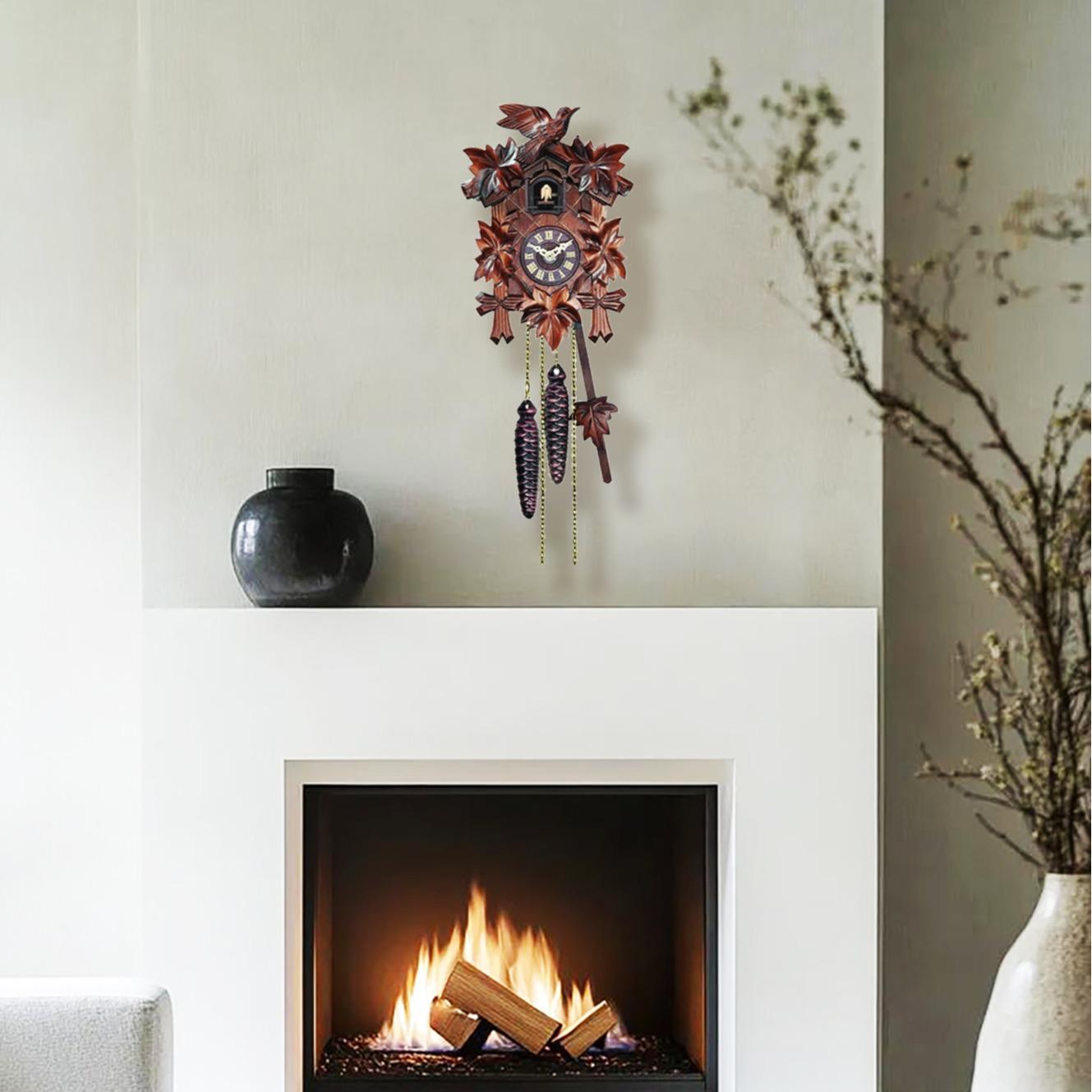 Quartz Cuckoo Clock 5-Leaves, with Singing Bird,Night Mode and Swinging Pendulum, Quartz Cuckoo Clock for Wall, AT-10001/10002/10003