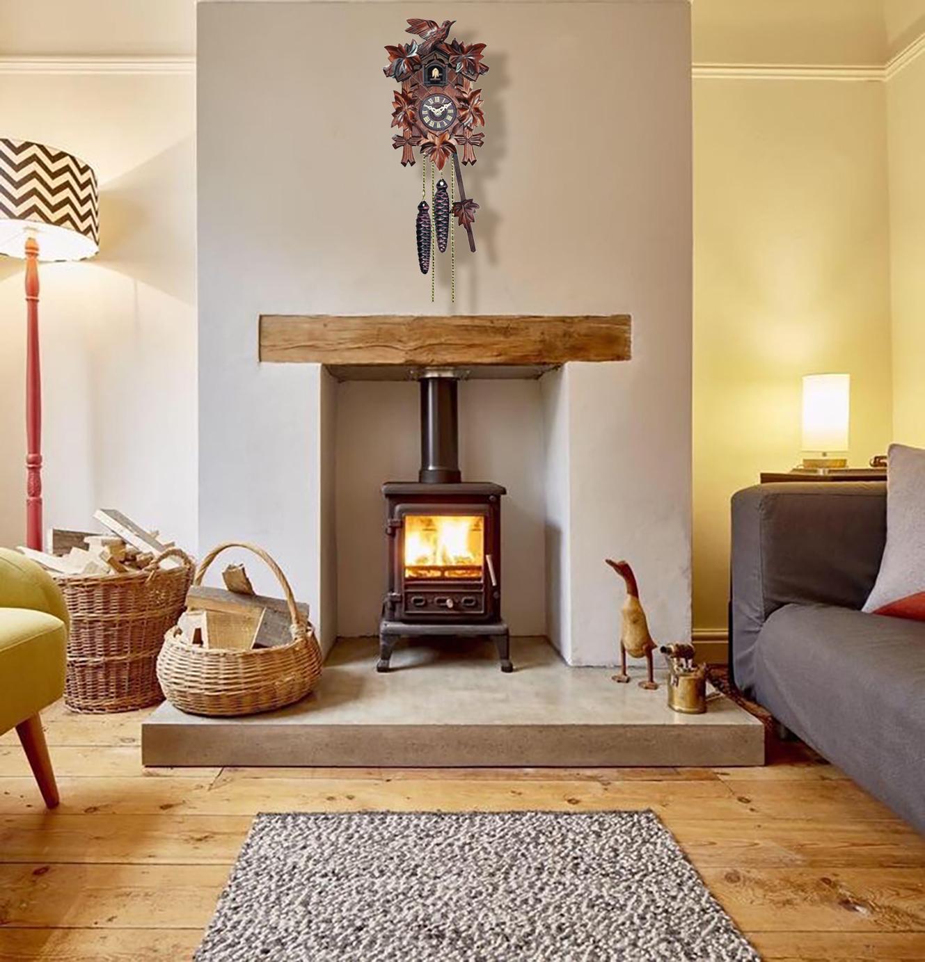 Quartz Cuckoo Clock 5-Leaves, with Singing Bird,Night Mode and Swinging Pendulum, Quartz Cuckoo Clock for Wall, AT-10001/10002/10003