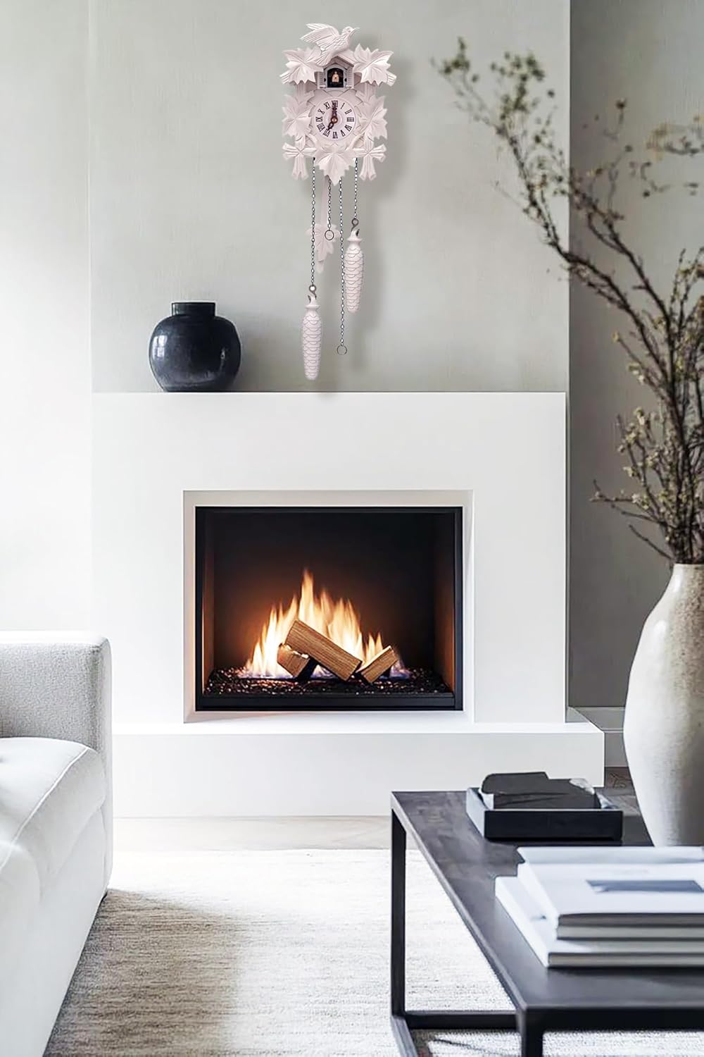 Quartz Cuckoo Clock 5-Leaves, with Singing Bird,Night Mode and Swinging Pendulum, Quartz Cuckoo Clock for Wall, AT-10001/10002/10003